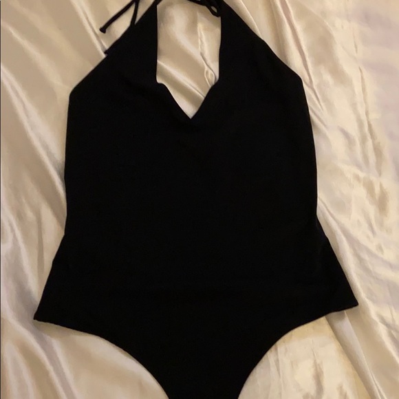 Dynamite Tops - Dynamite - Halter Neck Tie Black Thong Bodysuit